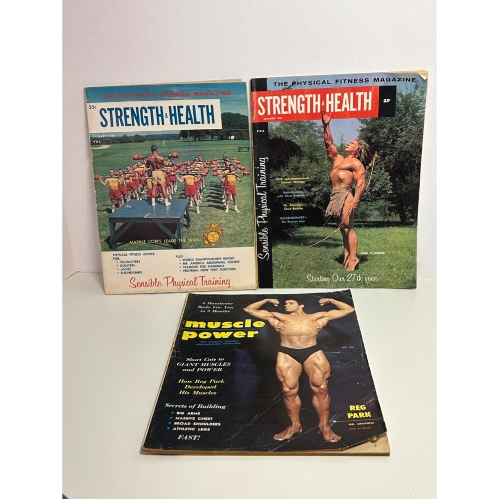 Vtg Strength & Health / Muscle Power Magazines 1950s Fitness Bodybuilding -Qty 3